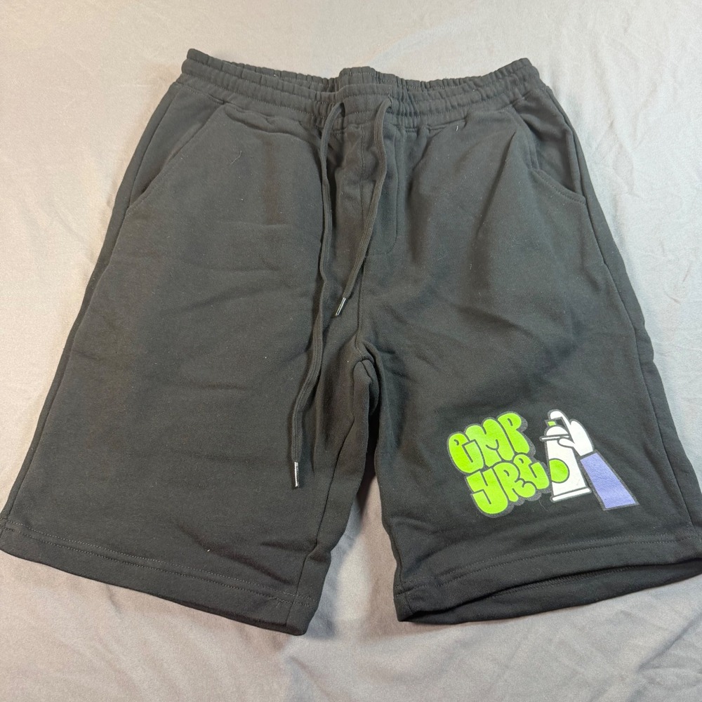 Empyre Mens Black Cotton Fleece Graffiti Logo Shorts Size L Streetwear